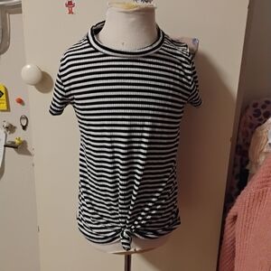 Occasion Black and White Striped Knot Tee